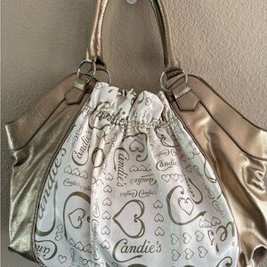 Candie's Metallic Gold and Cream Shoulder Hobo Bag